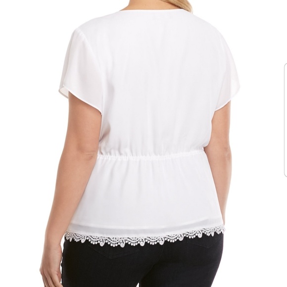 2X White Faux Wrap Lace Blouse - Picture 2 of 4